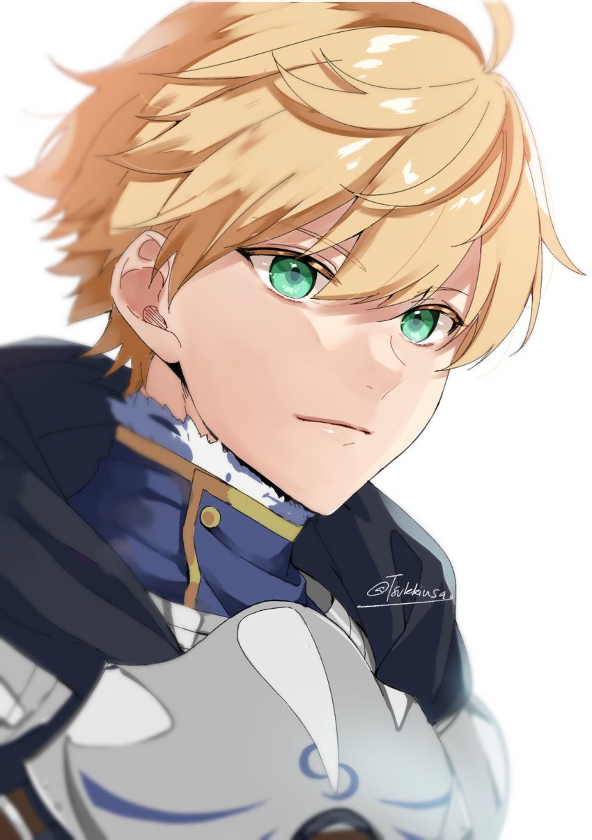 1boy, ahoge, armor, arthur_pendragon_(fate), blonde_hair, breastplate, closed_mouth, commentary_request