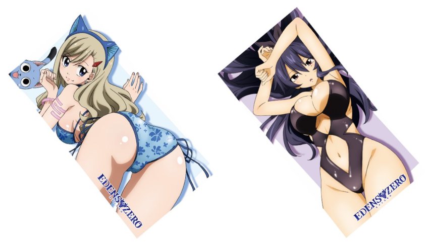 2girls, animal_ears, ass, bikini, blonde_hair, blue_eyes, breasts, cat_ears