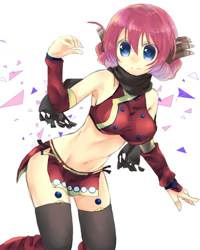 1girl, animal_ears, aquaplus, black_scarf, blue_eyes, braid, breasts, cleavage