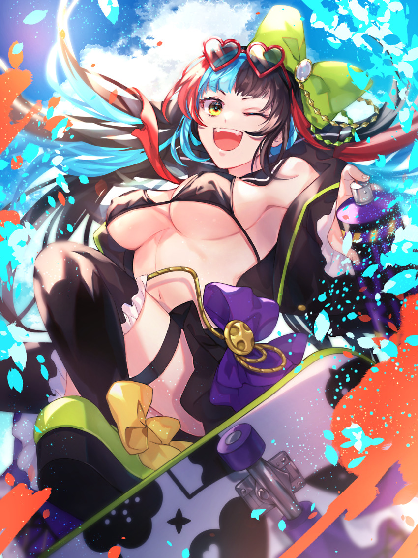 1girl, bikini, black_bikini, bow, breasts, eyewear_on_head, fate/grand_order, fate_(series)