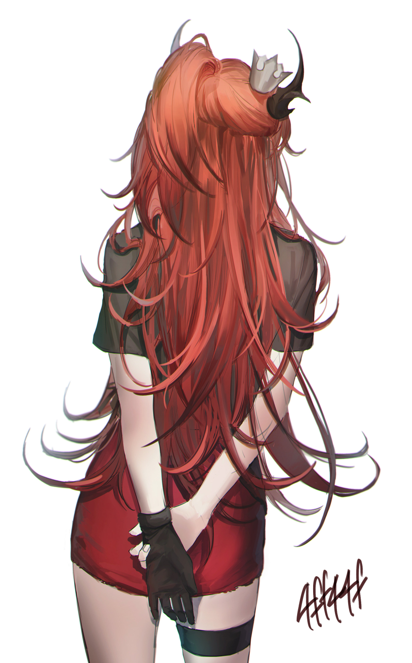 1girl, absurdres, arknights, arms_behind_back, black_choker, black_gloves, black_shirt, choker