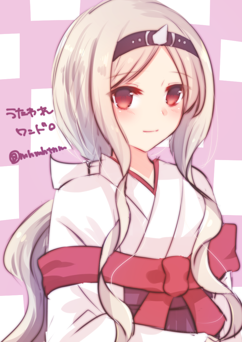 1girl, aquaplus, blush, breasts, closed_mouth, headband, honoka_(utawarerumono:_itsuwari_no_kamen), japanese_clothes