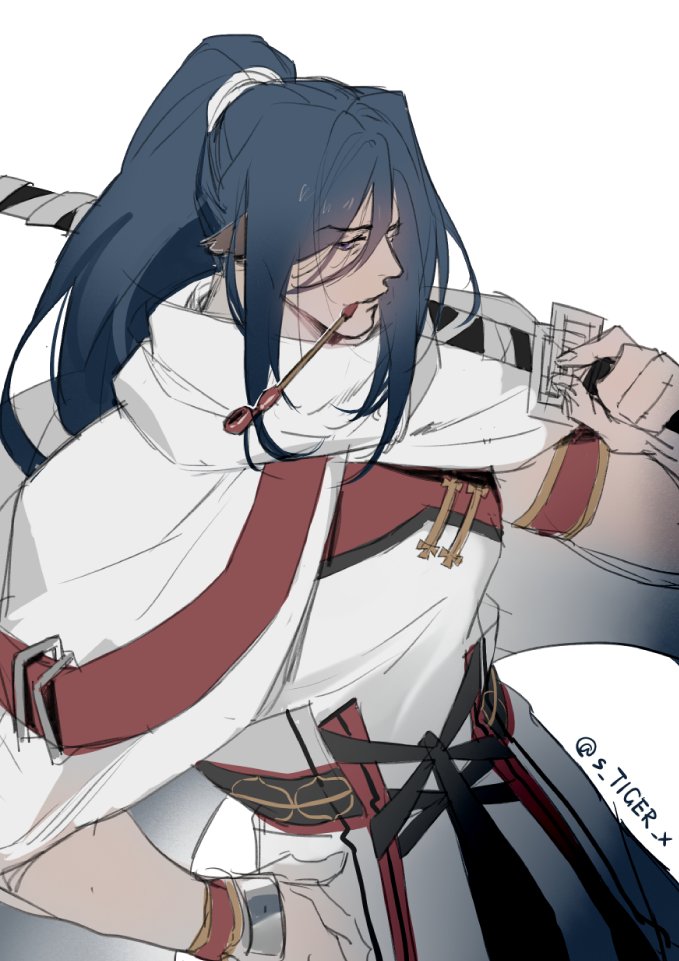 1boy, 321wei, animal_ears, aquaplus, blue_eyes, cape, from_side, hair_between_eyes