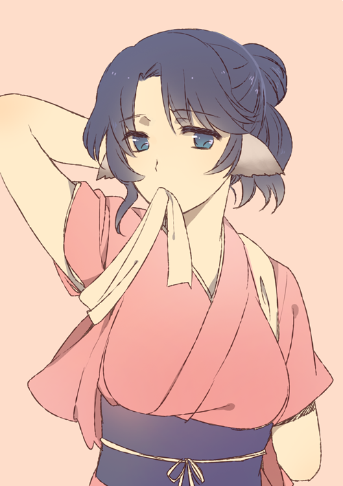 1girl, animal_ears, aquaplus, biting, biting_clothes, blue_eyes, blue_hair, breasts