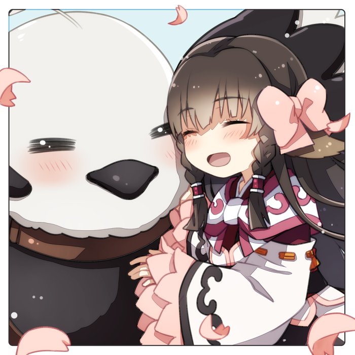 1girl, ainu_clothes, animal, animal_ears, aquaplus, bird, blush, braid