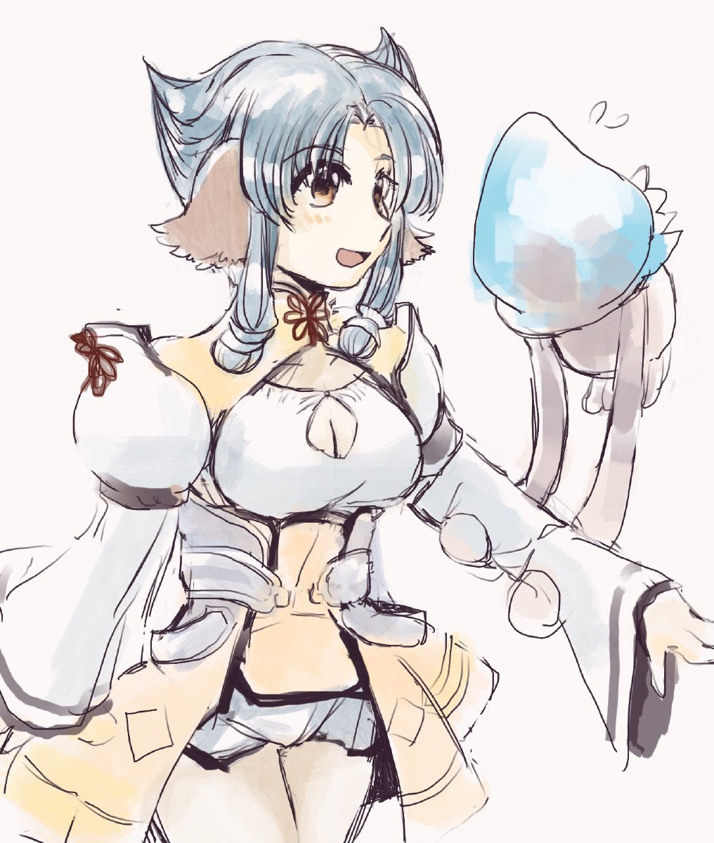 1girl, animal, animal_ears, aquaplus, atuy, blue_hair, blush, breasts