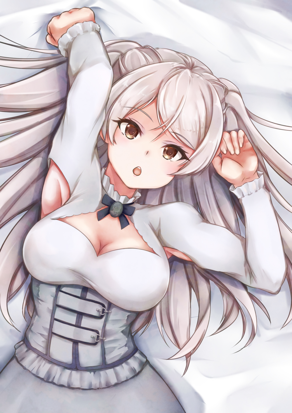 1girl, armpit_cutout, breasts, brown_eyes, cleavage, cleavage_cutout, clothing_cutout, conte_di_cavour_(kancolle)
