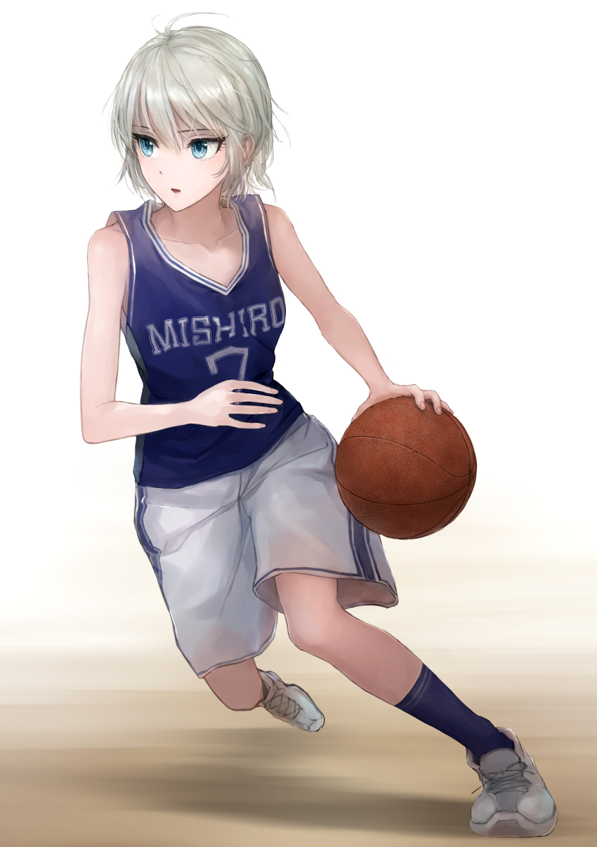 1girl, absurdres, anastasia_(idolmaster), ball, basketball, basketball_(object), basketball_uniform, blue_eyes