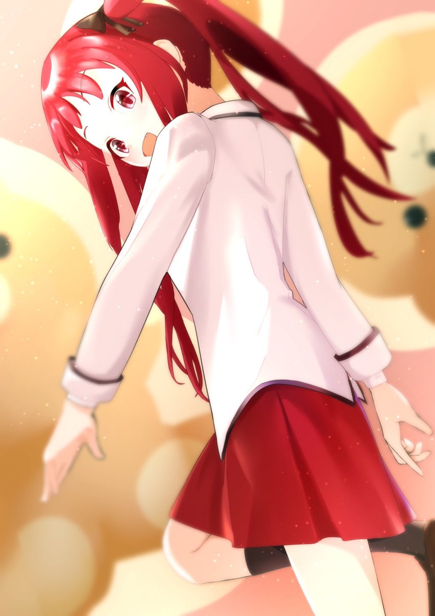 1girl, ayane_(princess_connect!), ayane_(real)_(princess_connect!), black_legwear, highres, princess_connect!, red_eyes, red_hair