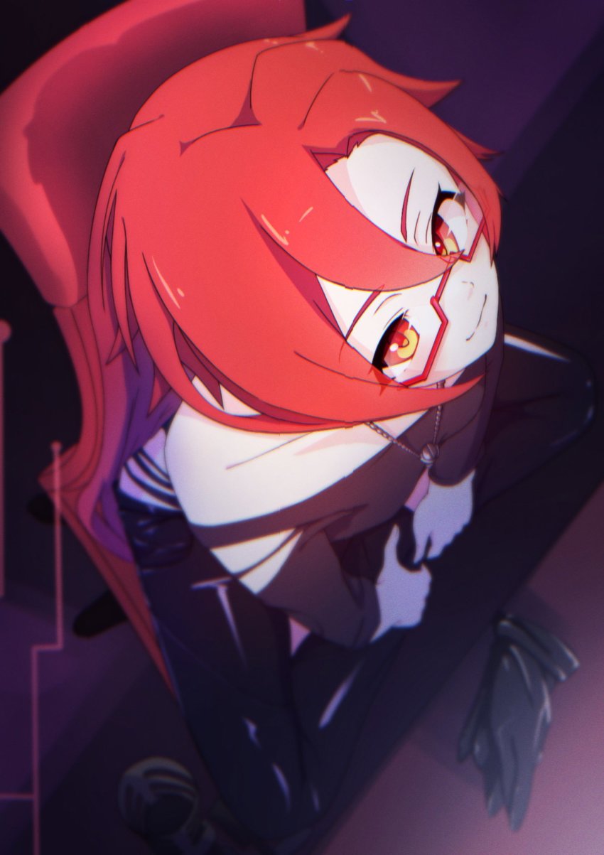 1girl, breasts, glasses, highres, labyrista_(princess_connect!), princess_connect!, red_eyes, red_hair