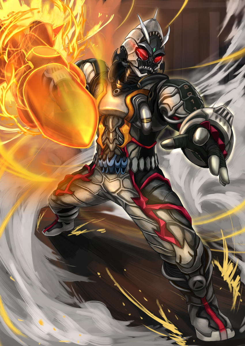 absurdres, another_fourze_(zi-o), another_rider_(zi-o), antennae, armor, bat_wings, clenched_hand, cowboy_shot