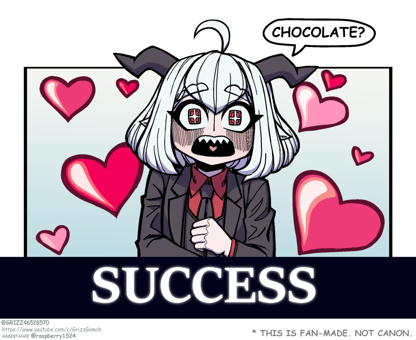 1girl, ahoge, animal_ears, black_horns, black_vest, blush, commentary, demon_girl