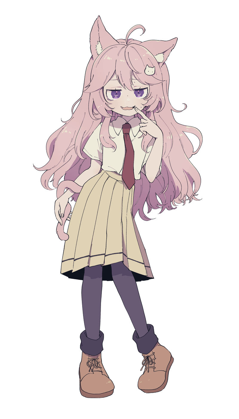 1girl, :3, ahoge, alternate_costume, animal_ear_fluff, animal_ears, bags_under_eyes, boots