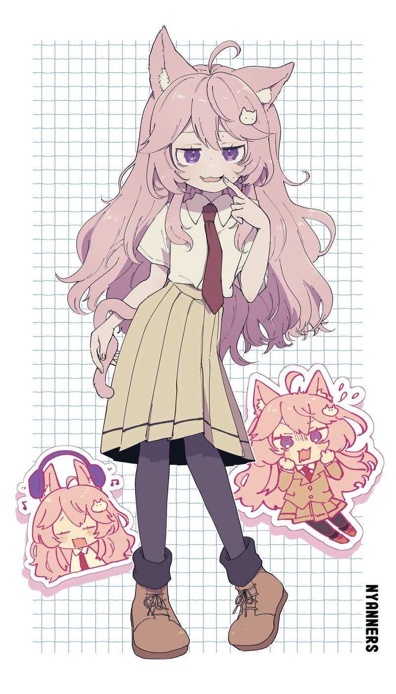 1girl, :3, ahoge, alternate_costume, animal_ear_fluff, animal_ears, bags_under_eyes, beamed_eighth_notes