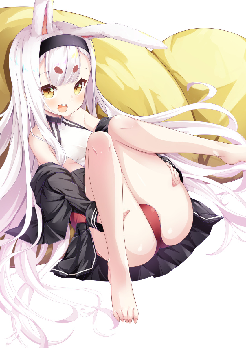 1girl, :d, absurdres, animal_ears, ass, azur_lane, barefoot, blunt_bangs