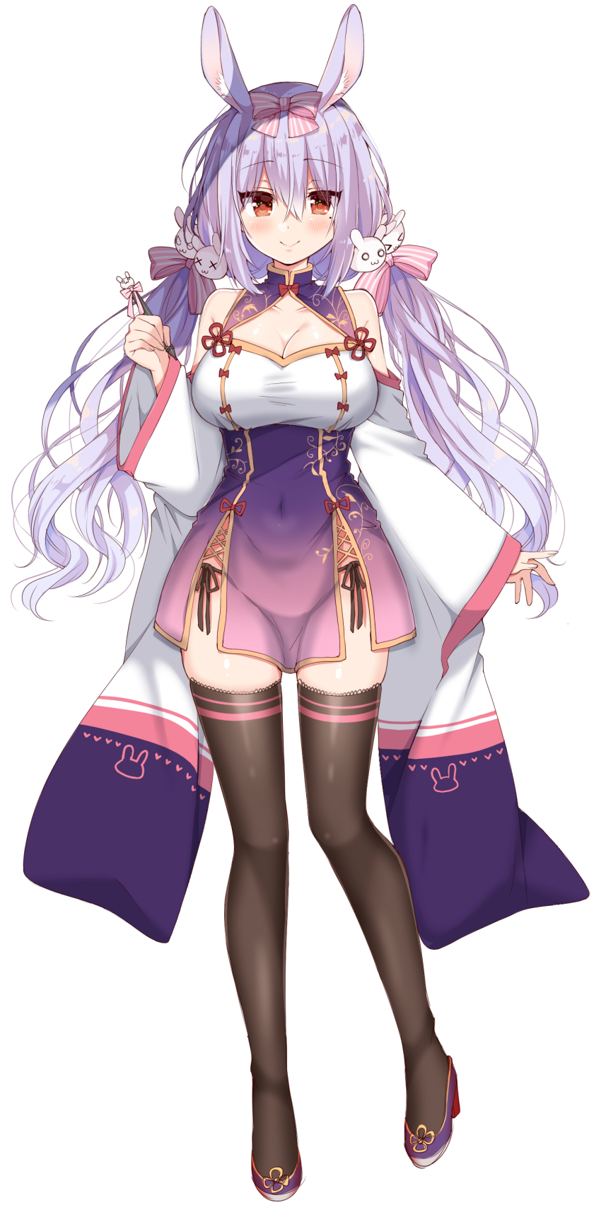 1girl, absurdres, animal_ear_fluff, animal_ears, bare_shoulders, black_panties, black_thighhighs, blueberry