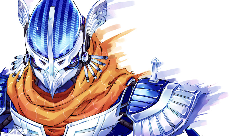 1boy, absurdres, apex_legends, bird_of_prey_revenant, highres, humanoid_robot, looking_at_viewer, motion_blur, no_humans, orange_scarf, portrait, revenant_(apex_legends), robot, scarf, science_fiction, simulacrum_(titanfall), solo, xin_(xin24)