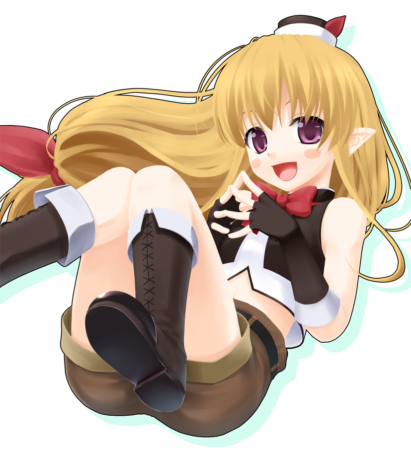 00s, blonde_hair, blush_stickers, boots, fingerless_gloves, gloves, hat, kazami_fukashido