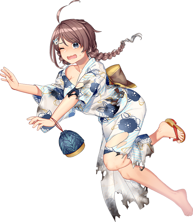 1girl, ahoge, akasaka_yuzu, blue_eyes, blush, braid, brown_hair, chougei_(kancolle)