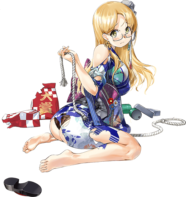 1girl, ass, blonde_hair, blunt_bangs, breasts, floral_print, full_body, green_eyes