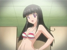 00s, 1girl, animated, animated_gif, anime_screenshot, bikini, black_hair, blunt_bangs
