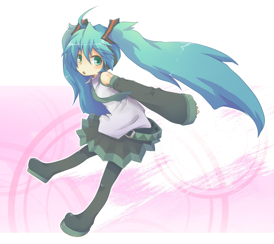 detached_sleeves, green_eyes, green_hair, hatsune_miku, lama_(kusuriya), long_hair, solo, thighhighs