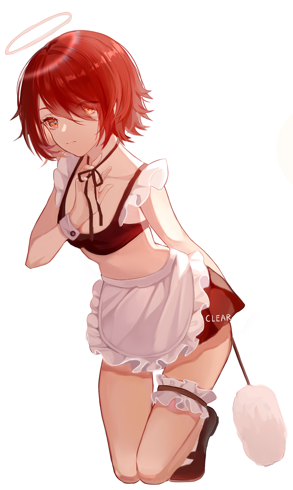 1girl, apron, arknights, artist_name, black_shirt, black_skirt, clear_regulus, closed_mouth