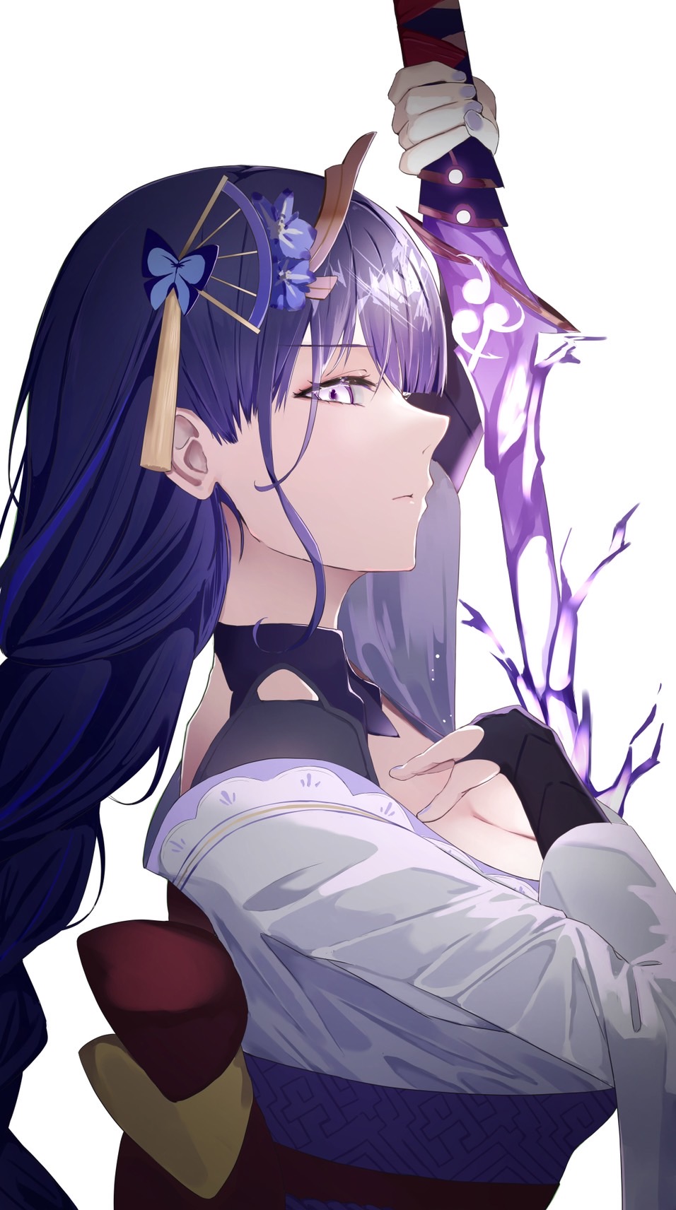 1girl, bad_id, bad_pixiv_id, braid, breasts, bridal_gauntlets, cleavage, closed_mouth