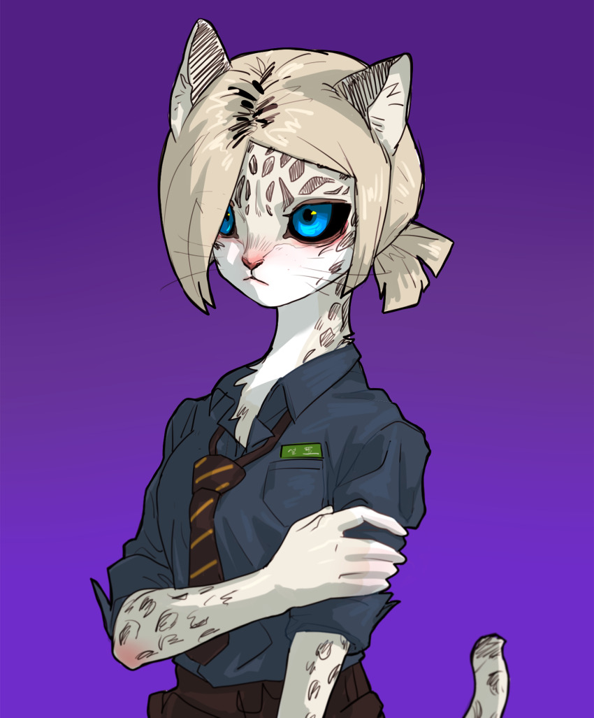 1girl, animal_ears, black_sclera, blue_eyes, blue_shirt, colored_sclera, female_focus, furry