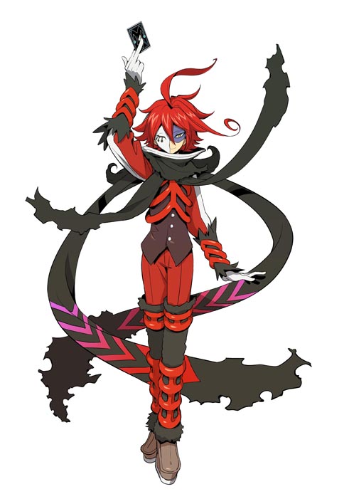 .hack//, .hack//link, 1boy, bandai, card, cyber_connect_2, geist, geist_(.hack//), holding, holding_card, male_focus, mask, official_art, red_hair, short_hair, solo