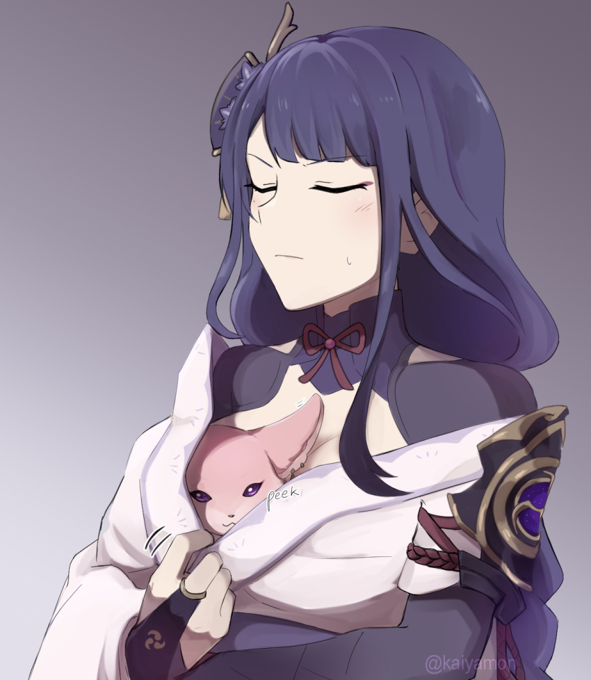 animal, animal_ears, animal_in_clothes, bird_mask, breasts, bridal_gauntlets, cleavage, closed_eyes