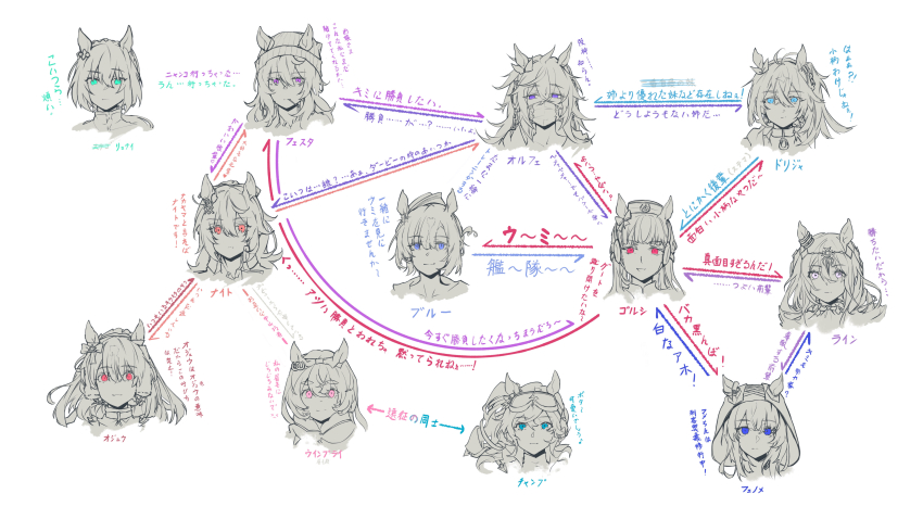 6+girls, absurdres, aqua_eyes, bad_id, bad_pixiv_id, beanie, blue_eyes, blunt_bangs