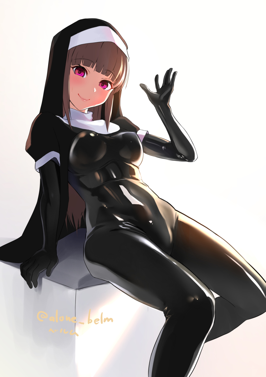 1girl, absurdres, alone_belm, artist_name, black_bodysuit, bodysuit, brown_hair, commentary_request
