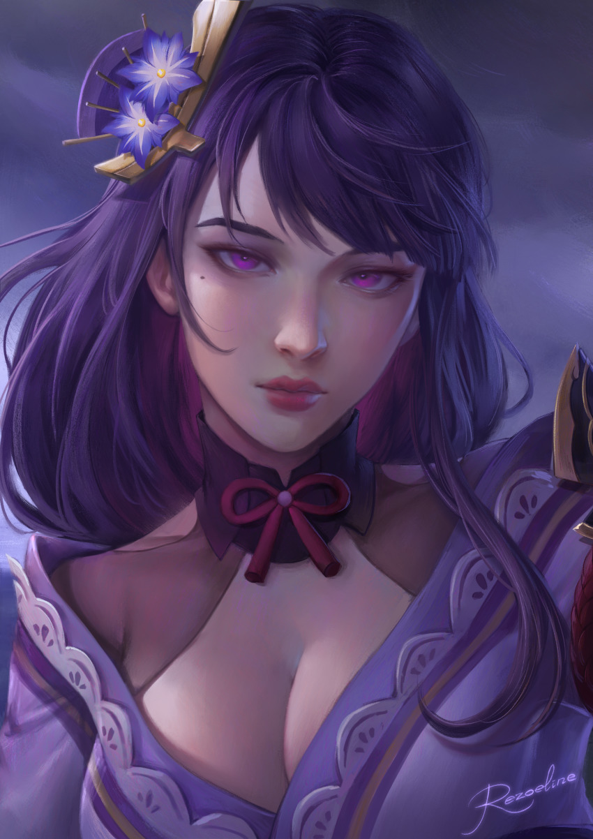 1girl, absurdres, armor, bow, braid, breasts, cleavage, cloud