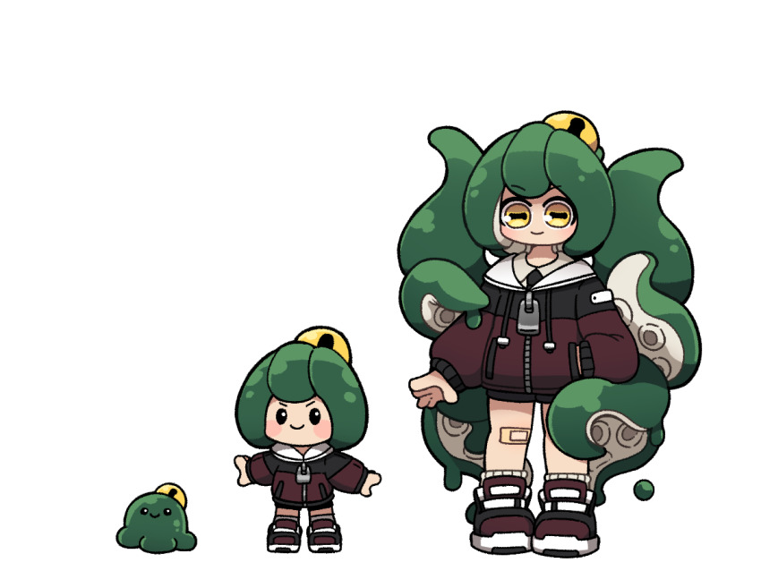 1girl, bandaid, bandaid_on_knee, bandaid_on_leg, blush, collared_shirt, horizontal_pupils, kumakun