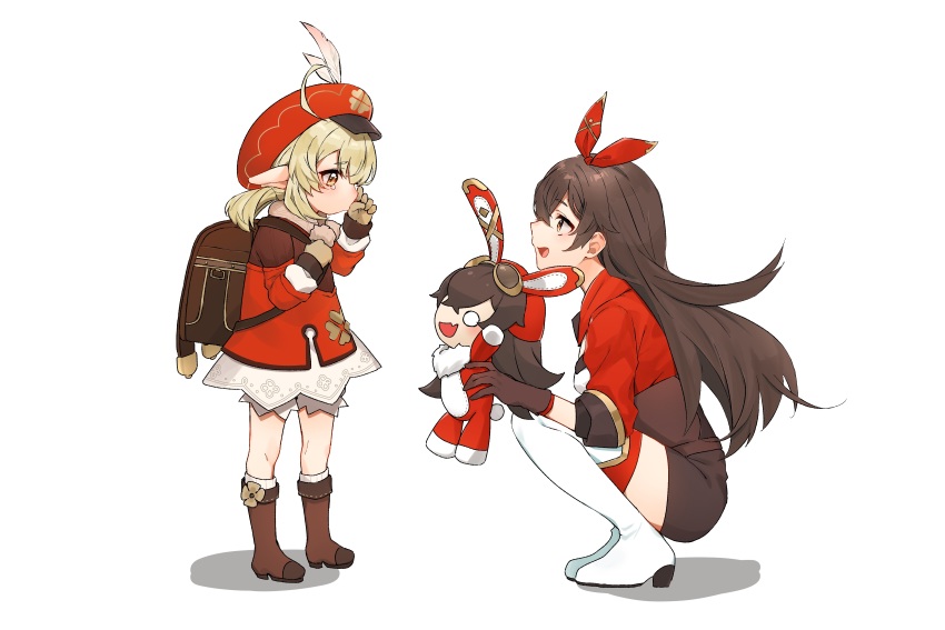 :d, absurdres, ahoge, amber_(genshin_impact), backpack, bag, baron_bunny_(genshin_impact), bloomers