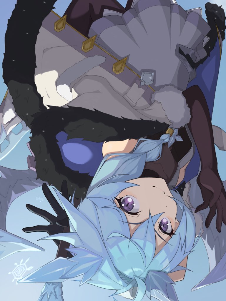 1girl, black_legwear, blue_hair, dragon_girl, dragon_horns, female_focus, horns, looking_at_viewer, miya_fff, princess_connect!, purple_eyes, sheffy_(princess_connect!), smile, solo