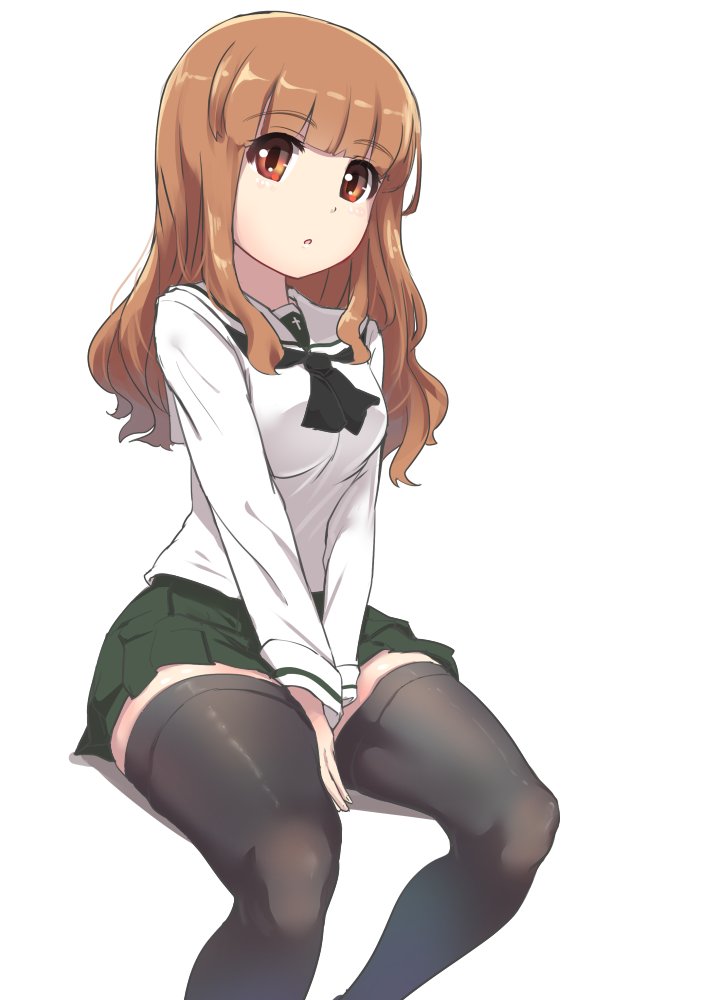 1girl, black_neckerchief, black_thighhighs, blunt_bangs, breasts, brown_eyes, brown_hair, buchikaki