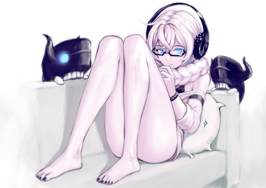 1girl, abyssal_ship, barefoot, bikini, black_bikini, black_nails, braid, closed_mouth