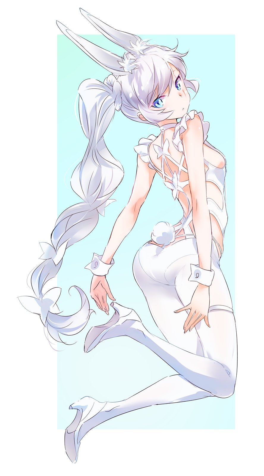 1girl, animal_ear_fluff, animal_ears, ass, azur_lane, blue_eyes, border, braid