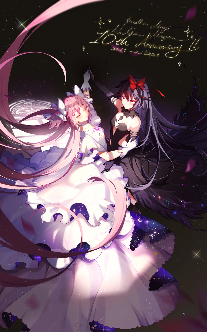 :o, absurdres, akemi_homura, akuma_homura, birthday, black_background, black_hair, blush