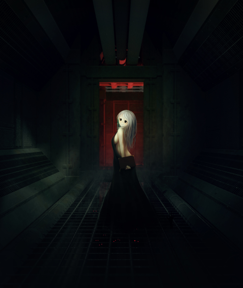 1girl, asa-ai, back, backless_dress, backless_outfit, bad_id, bad_pixiv_id, black_dress