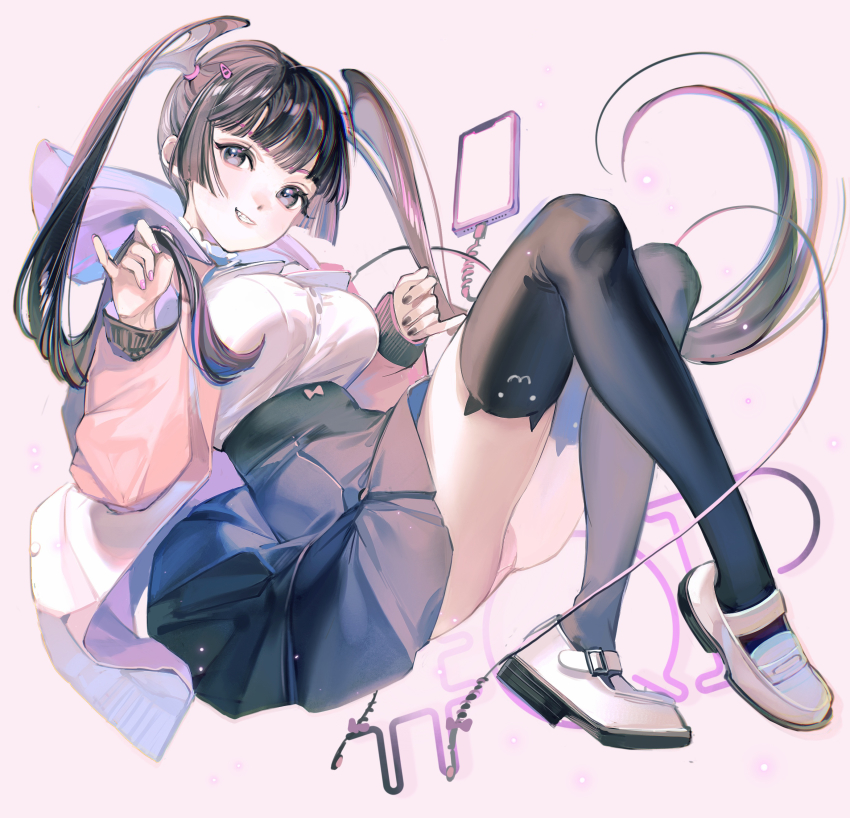 1girl, absurdres, black_hair, black_thighhighs, bow, breasts, caligula_(game), caligula_(series)