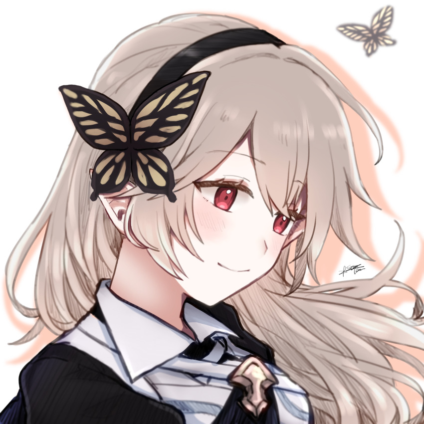 1girl, black_hairband, butterfly_hair_ornament, closed_mouth, female_corrin_(fire_emblem), fire_emblem, fire_emblem_fates, floating_hair