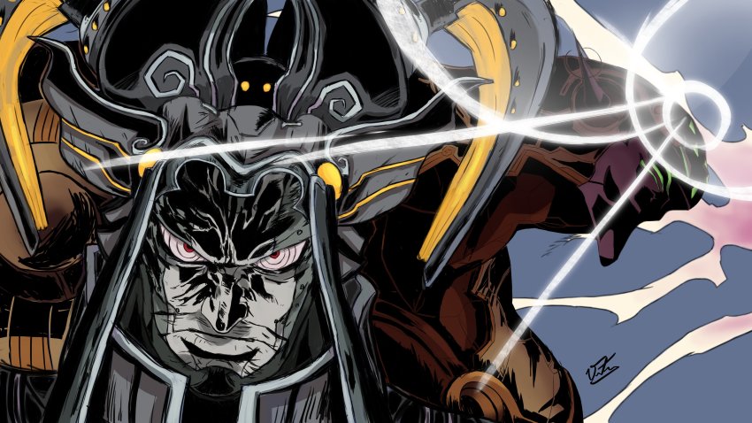 1boy, absurdres, blue_sky, colored_skin, diffraction_spikes, egil_(xenoblade), eyecatch, frown