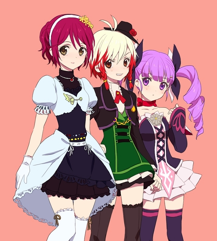 3girls, alternate_costume, bad_id, bad_pixiv_id, brown_eyes, cheria_barnes, cheria_barnes_(innocent_maiden), dress