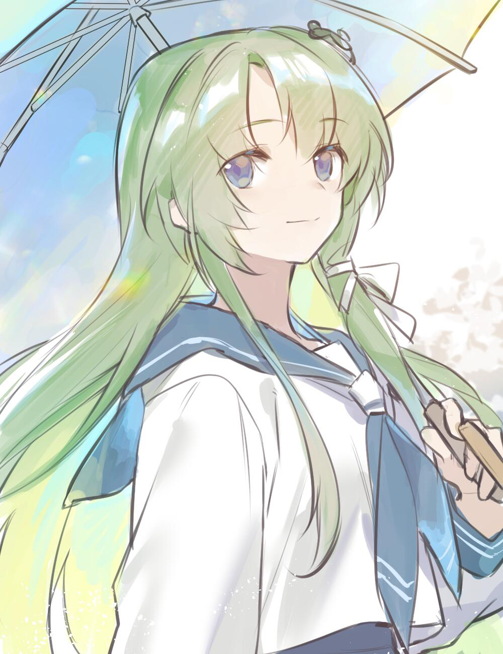 1girl, blue_eyes, blue_neckwear, collared_shirt, eyelashes, frog, frog_hair_ornament, green_hair