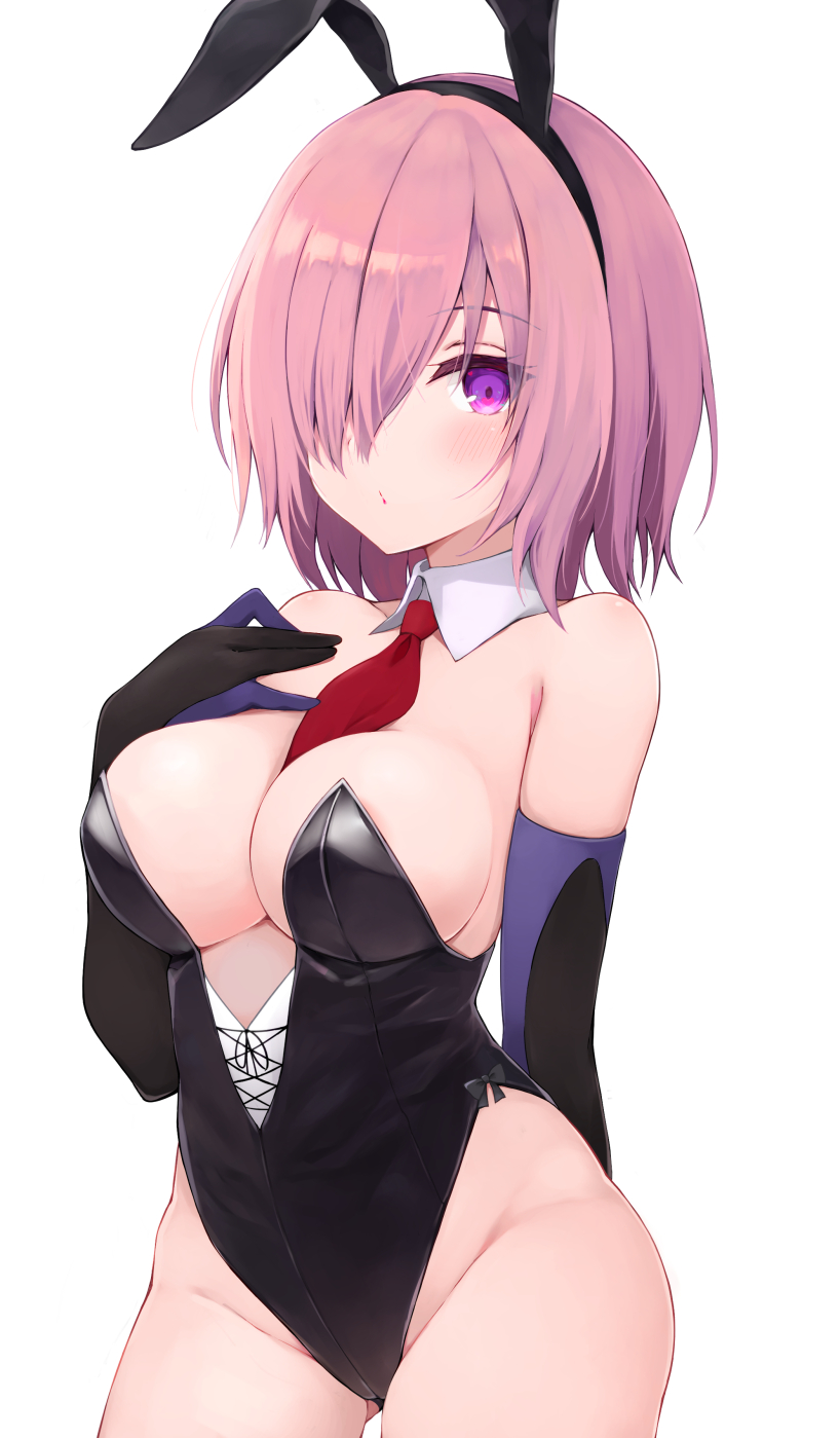 1girl, alternate_costume, animal_ears, bare_shoulders, black_gloves, black_leotard, blush, breasts