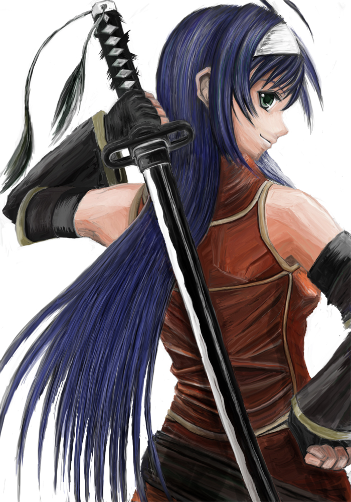 1girl, ahoge, blue_hair, female_focus, fire_emblem, fire_emblem:_radiant_dawn, green_eyes, hand_on_own_hip