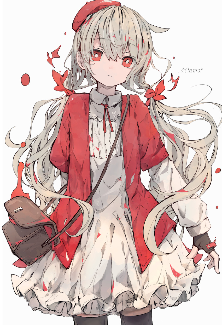 1girl, absurdres, aiamu_iamu, bag, beret, bright_pupils, brown_bag, brown_gloves